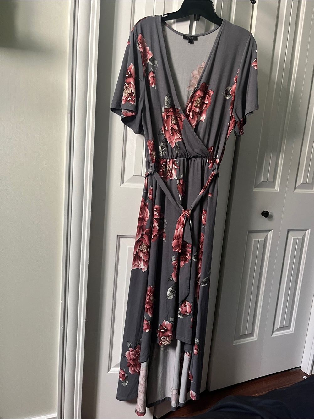 Eclipse Gray Maxi Dress with Rose Print